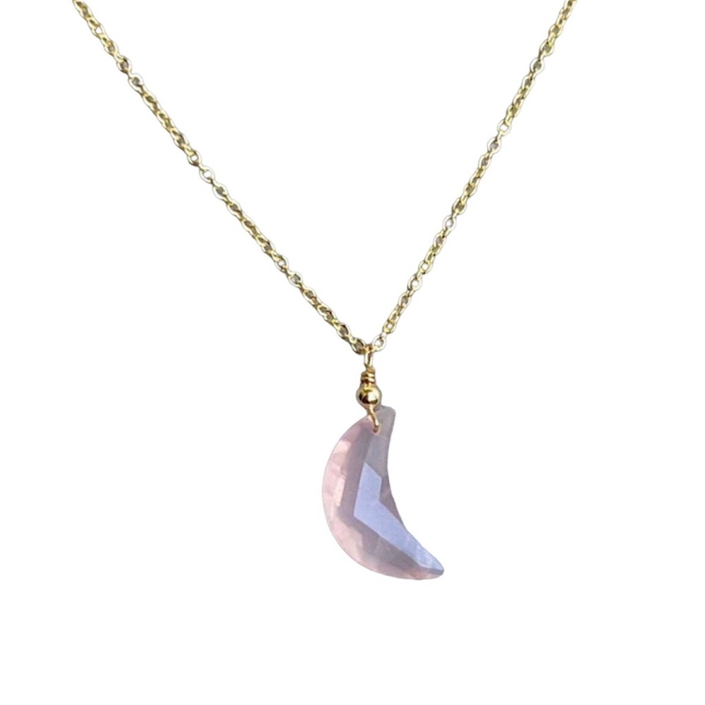Rose quartz crescent moon necklace